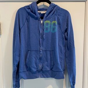 Victoria's Secret Blue Hooded Zip-Up Jacket with '86' Graphic
